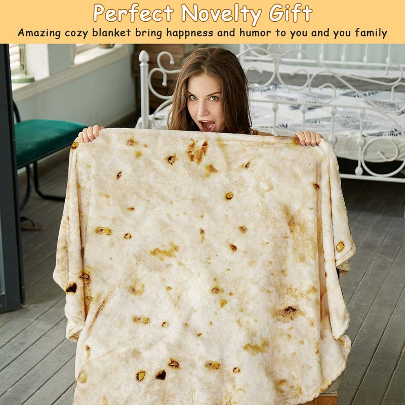 SeaRoomy Burritos Tortilla Throw Blanket, Tortilla Wrap Blanket, Novelty Funny Tortillas Round Blanket Giant Tortillas Round Soft Blankets for Adults and Kids (Beige, 60 inches) - Image 3